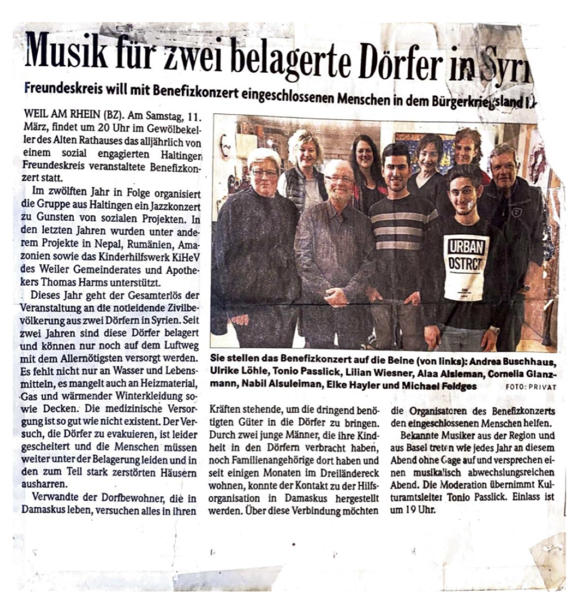 Zeitungsartikel Musik für syrische Dörfer